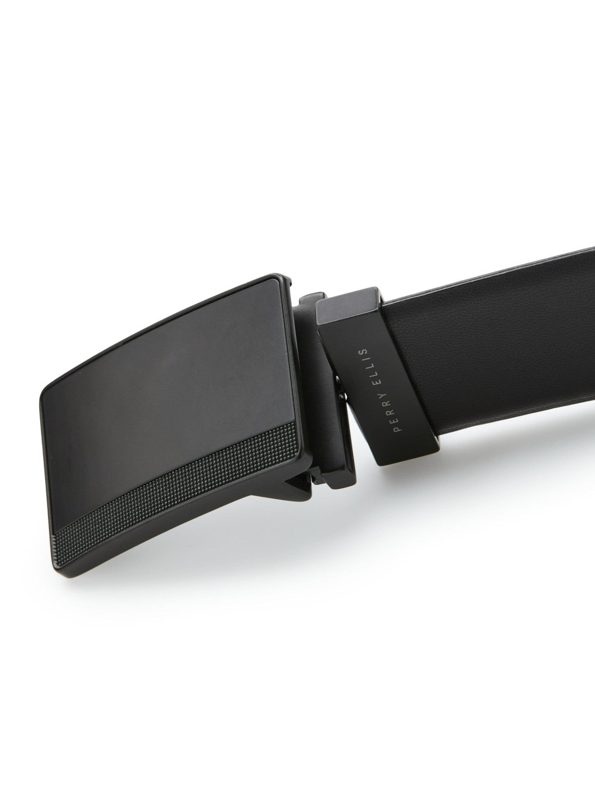 Perry Ellis Reversible Leather Belt with Black Pattern Plaque