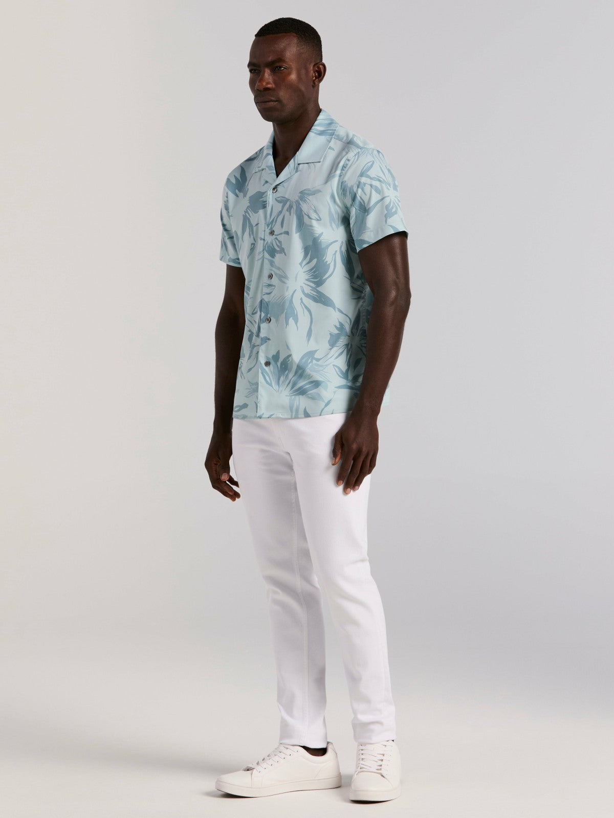 Perry Ellis Camp Collar Floral Print Soft Touch Shirt