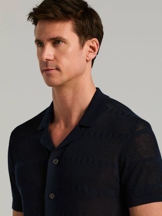 Perry Ellis Cotton Mesh Knit Striped Button Front Sweater