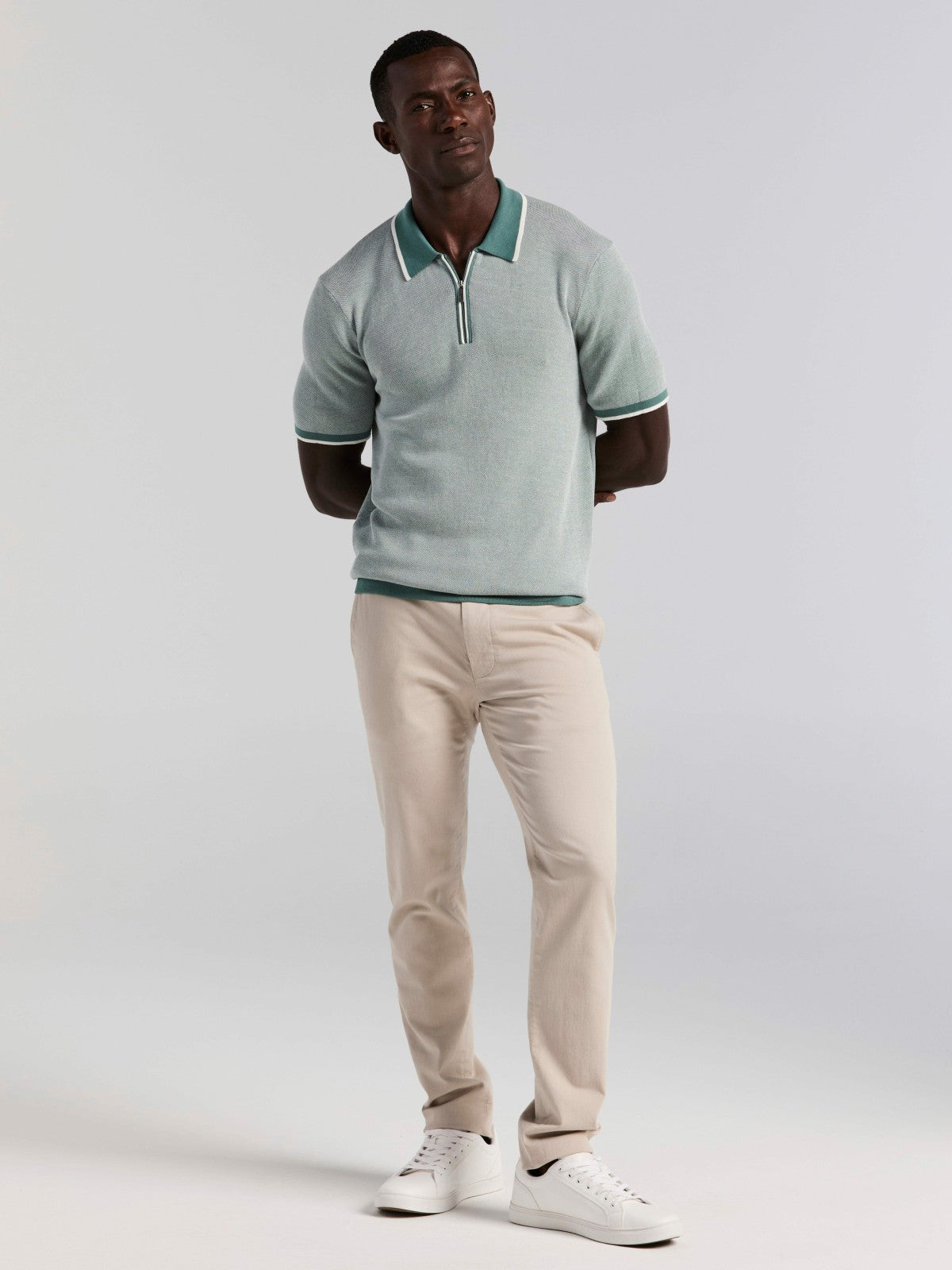 Perry Ellis Bi-Color Stitch Zip Polo