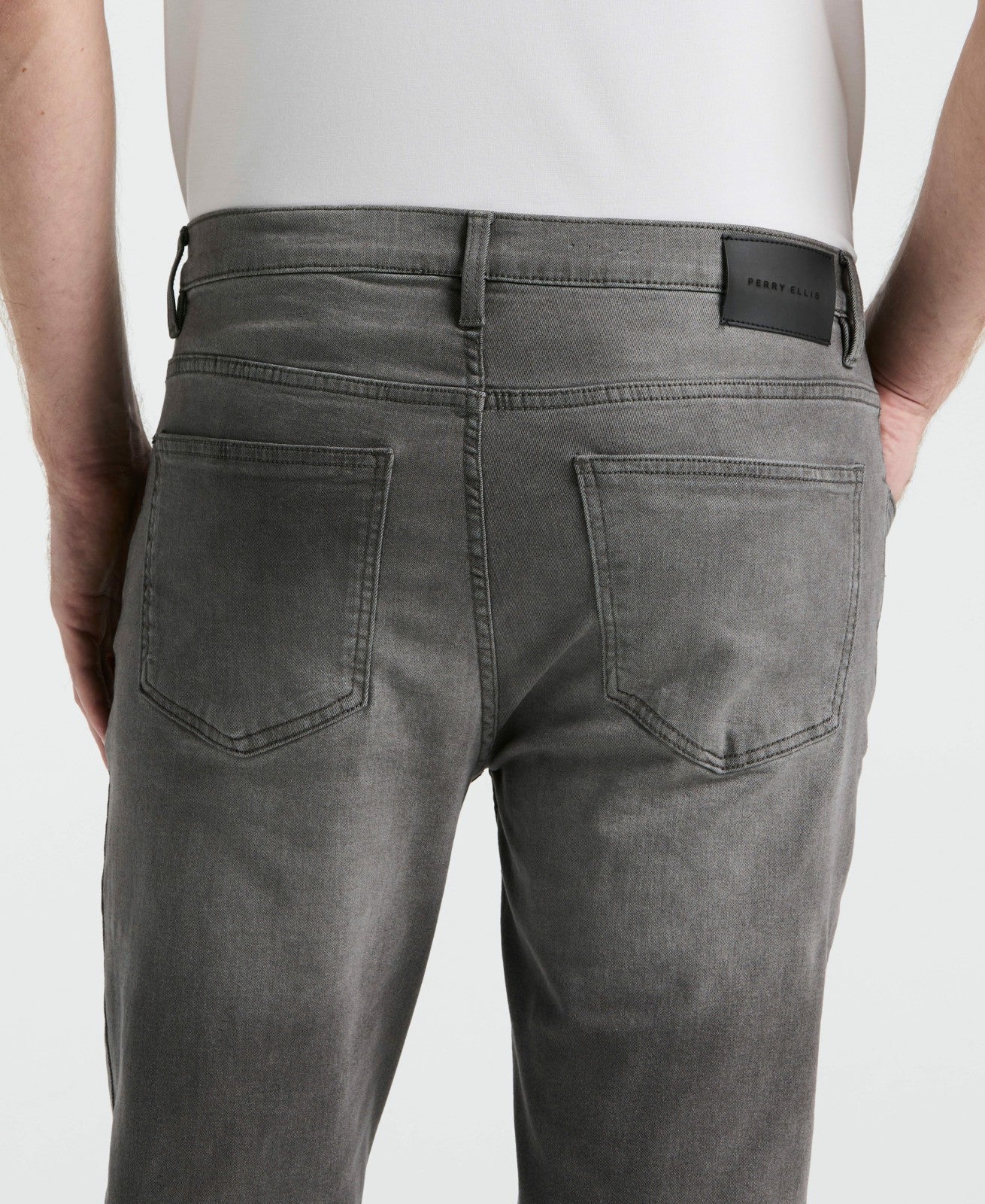 Perry Ellis Men's Slim Fit Light Wash Grey Denim Pants