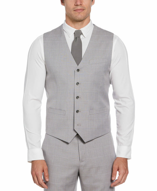 Perry Ellis Felt Gray Window Pane Plaid Vest - Gray