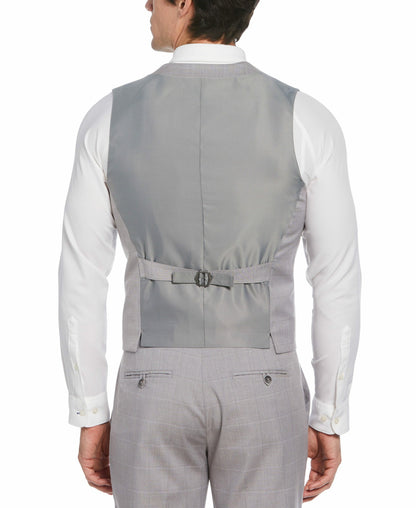 Perry Ellis Felt Gray Window Pane Plaid Vest - Gray