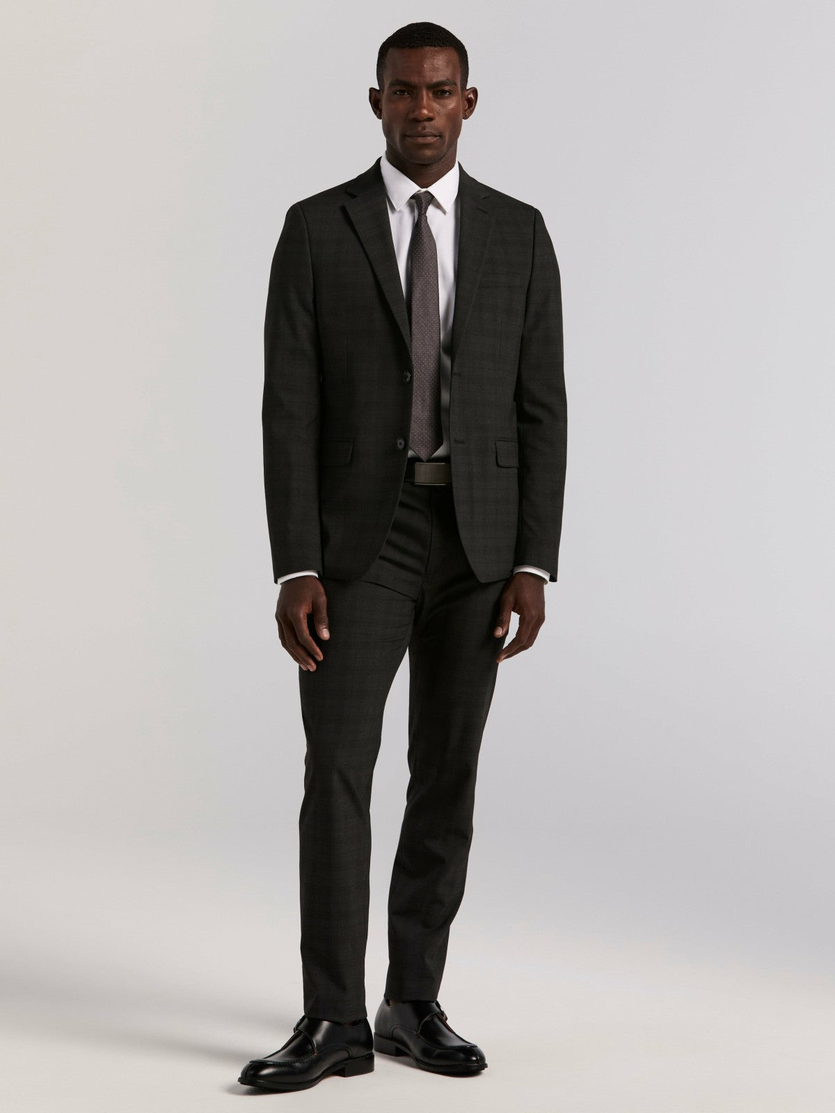 Perry Ellis Skinny Fit Charcoal Plaid Suit Jacket