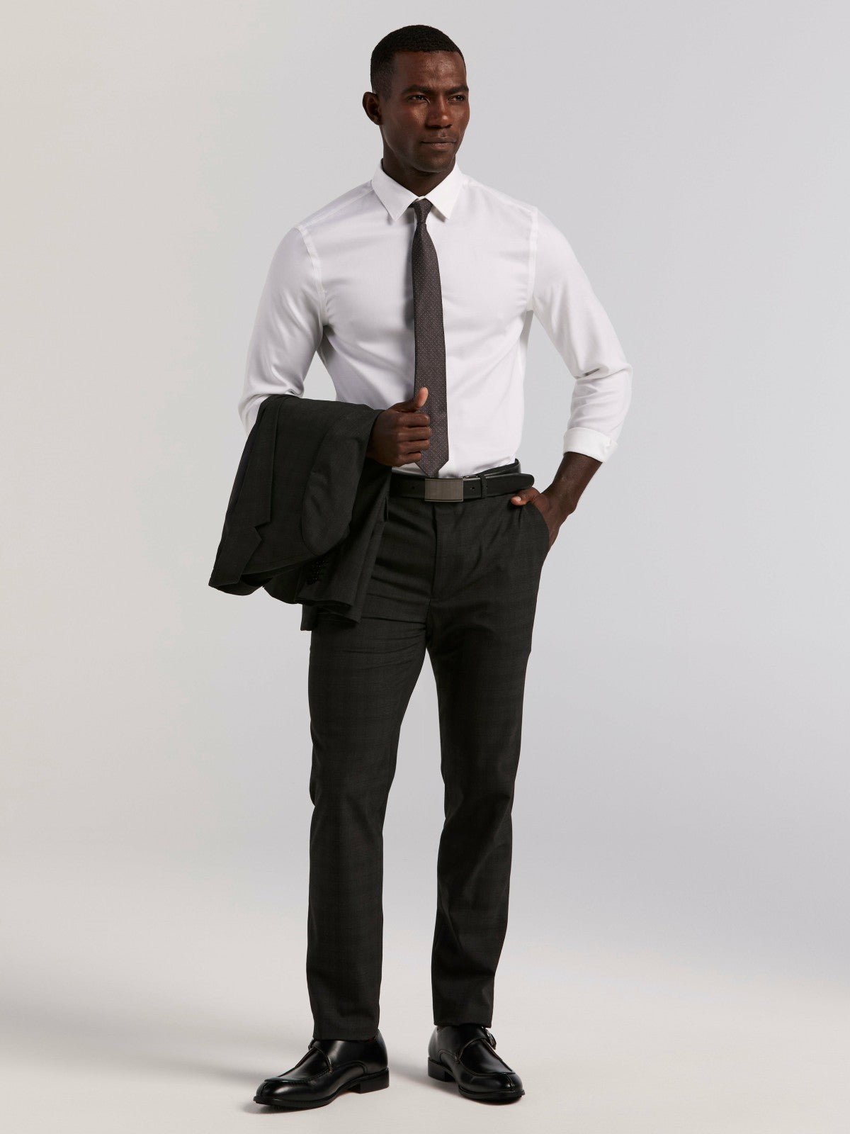 Perry Ellis Skinny Fit Charcoal Plaid Suit Jacket
