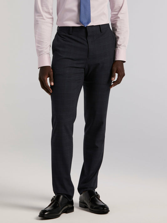 Perry Ellis Skinny Fit Navy Plaid Suit Pant