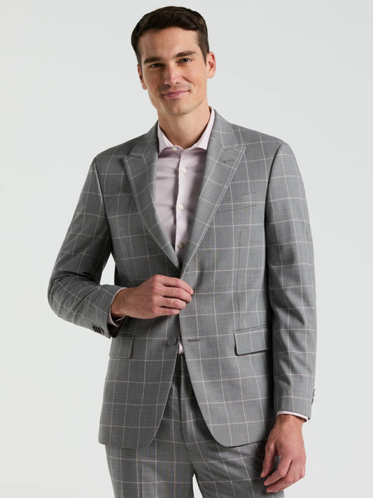 Perry Ellis Slim Fit Windowpane Pattern Suit Jacket