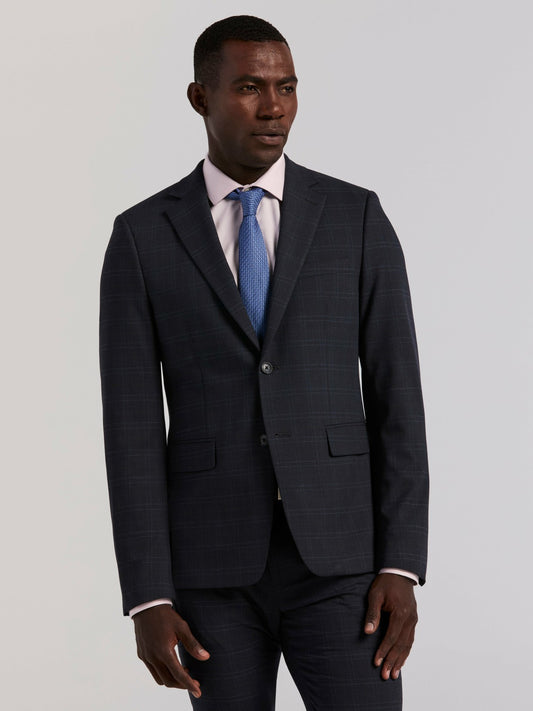 Perry Ellis Skinny Fit Navy Plaid Suit Jacket