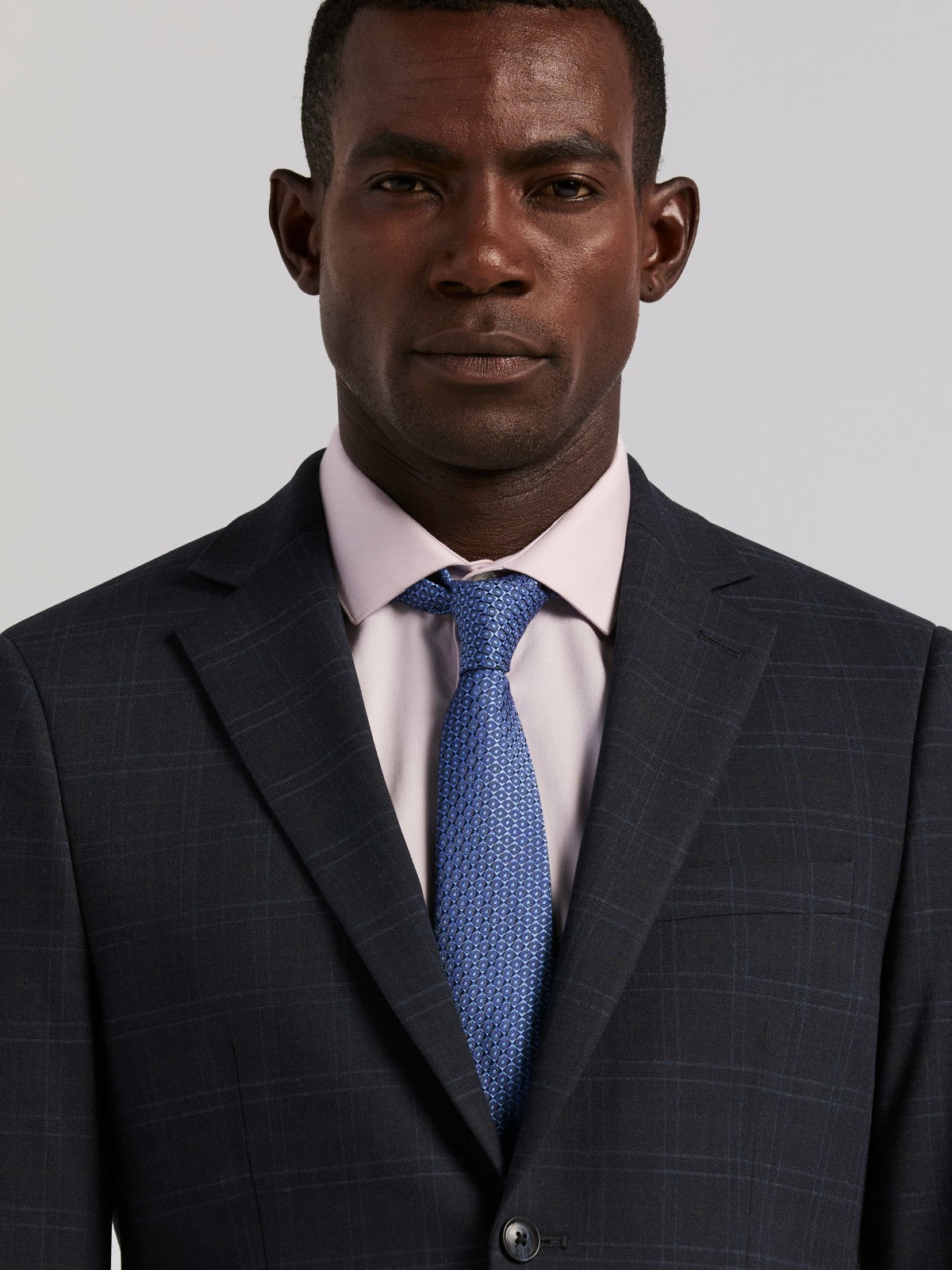 Perry Ellis Skinny Fit Navy Plaid Suit Jacket