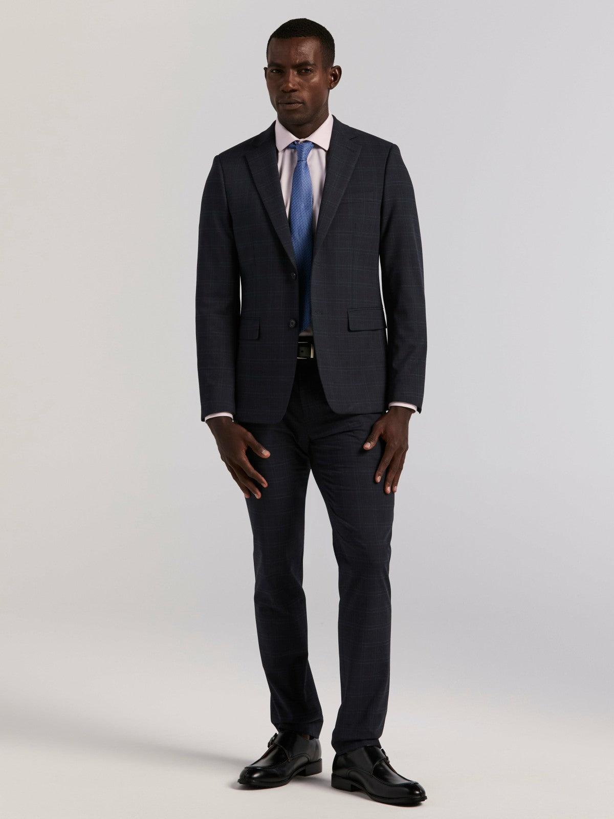 Perry Ellis Skinny Fit Navy Plaid Suit Jacket