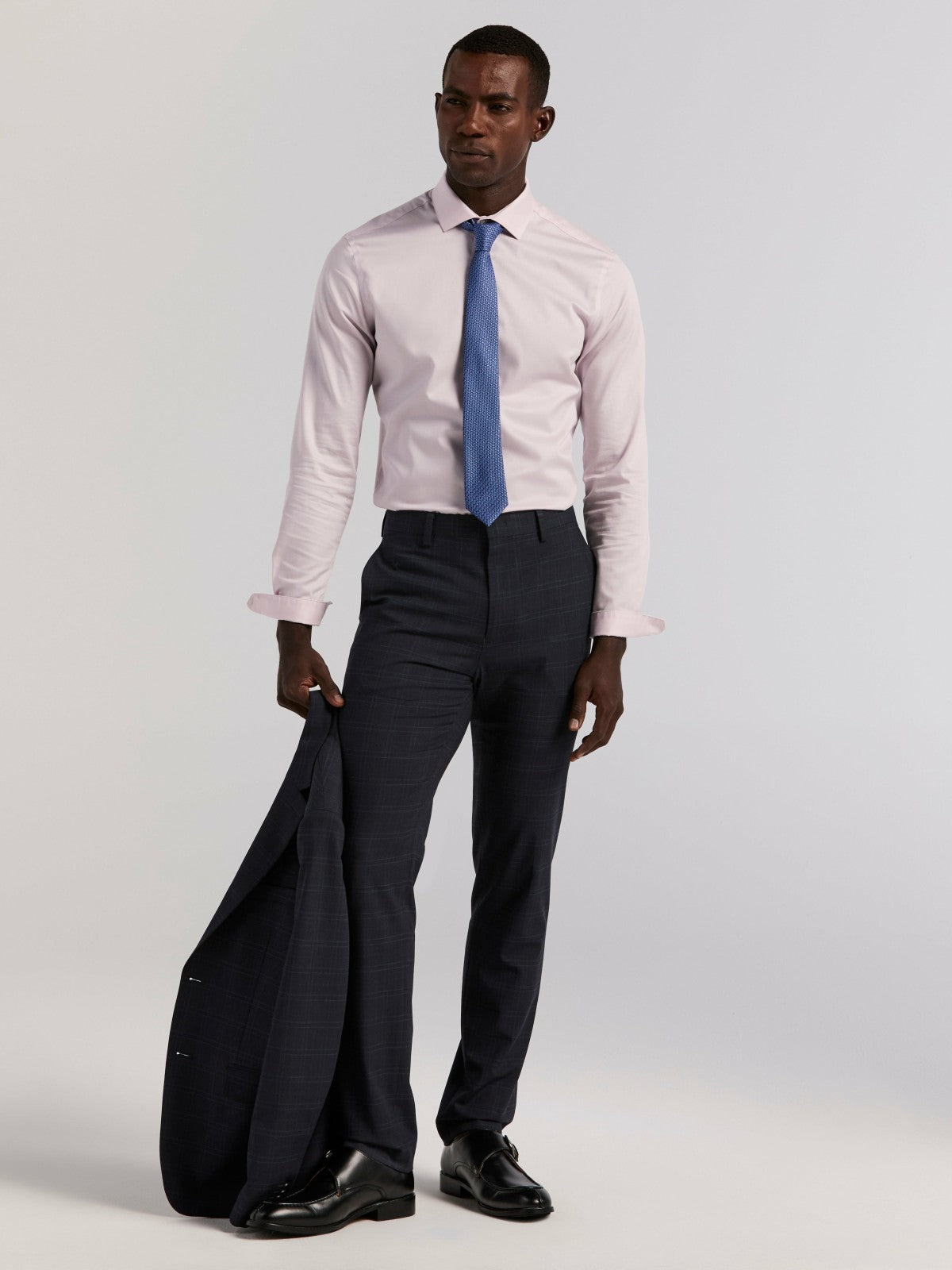 Perry Ellis Skinny Fit Navy Plaid Suit Jacket