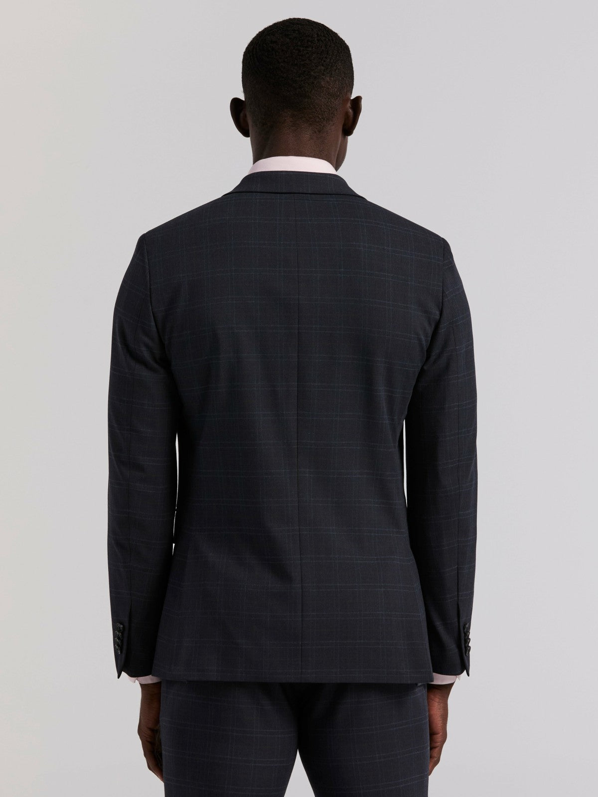 Perry Ellis Skinny Fit Navy Plaid Suit Jacket