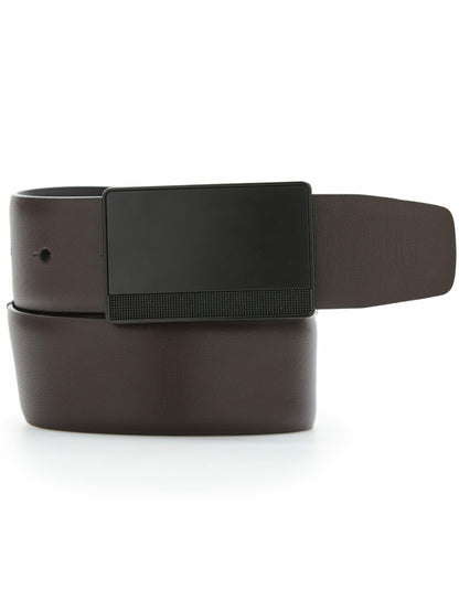 Perry Ellis Reversible Leather Belt with Black Pattern Plaque