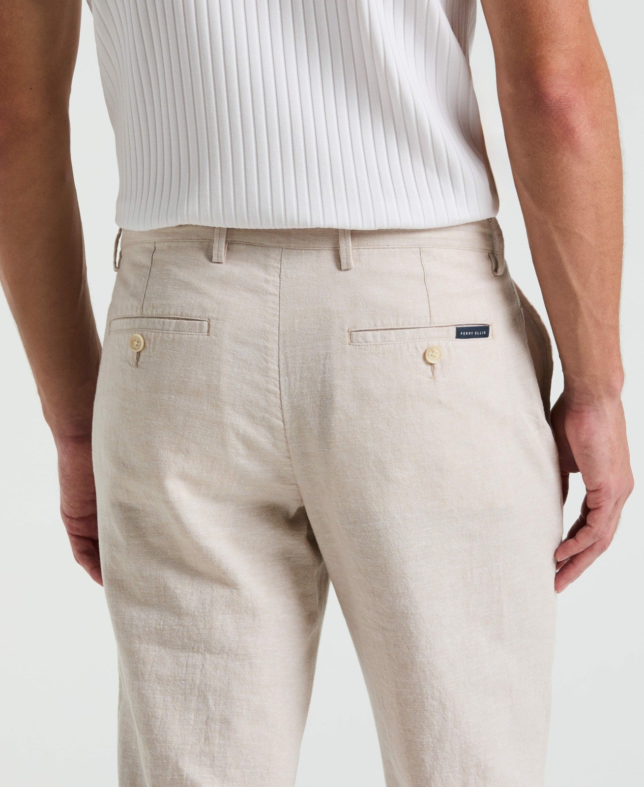 Perry Ellis Slim Fit Flat Front Linen Blend Chino Pant