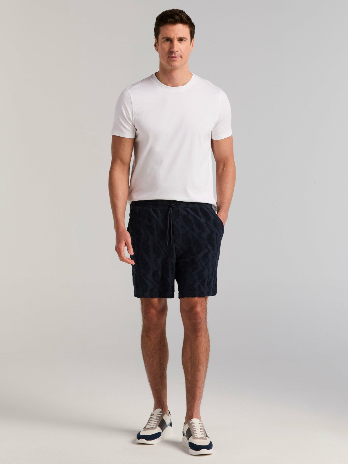 Perry Ellis Jacquard Terry Cloth Drawstring Shorts