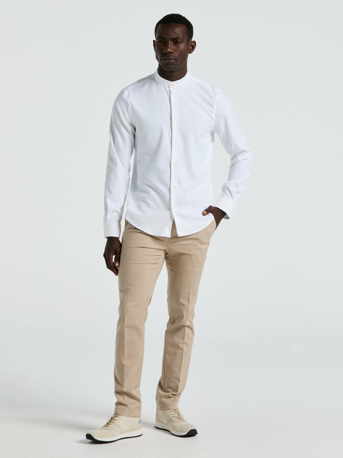 Perry Ellis Men's Untucked Total Stretch Slim Fit Banded Collar Shirt - Perry Ellis