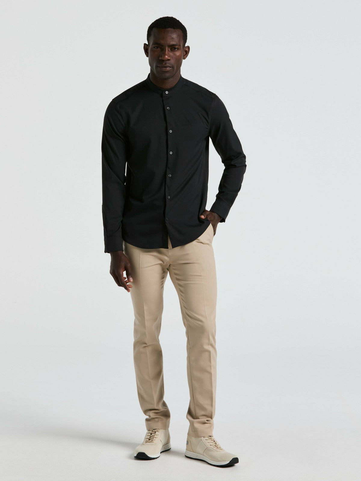 Perry Ellis Men's Untucked Total Stretch Slim Fit Banded Collar Shirt - Perry Ellis