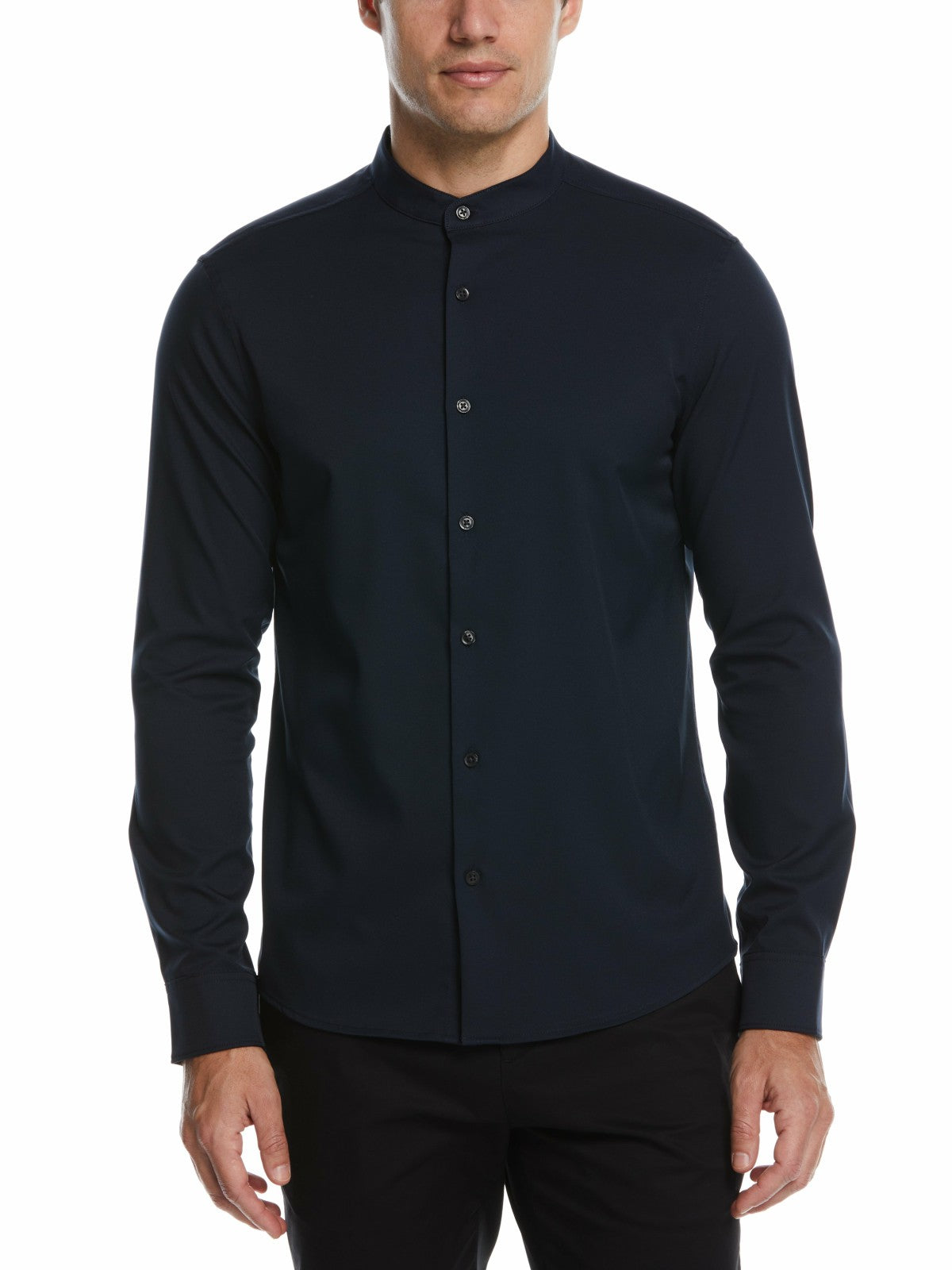 Perry Ellis Men's Untucked Total Stretch Slim Fit Banded Collar Shirt - Perry Ellis