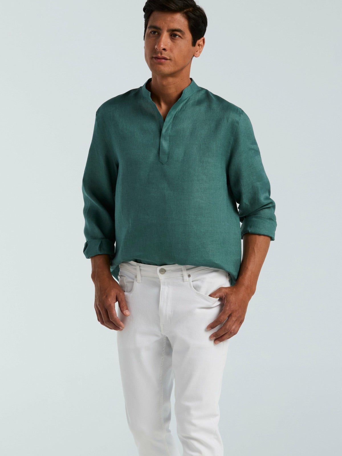 Perry Ellis Solid Linen Popover Shirt