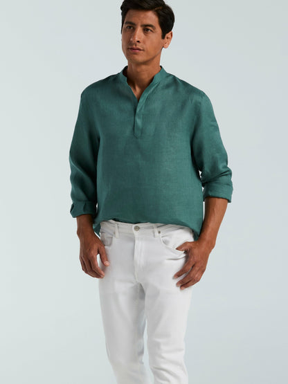 Perry Ellis Solid Linen Popover Shirt