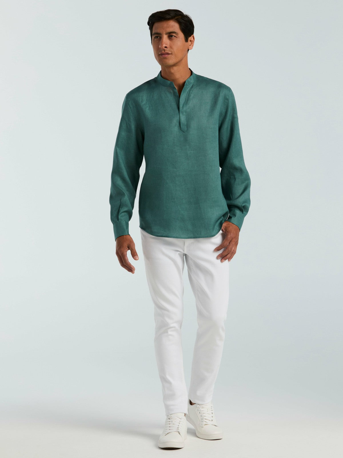 Perry Ellis Solid Linen Popover Shirt