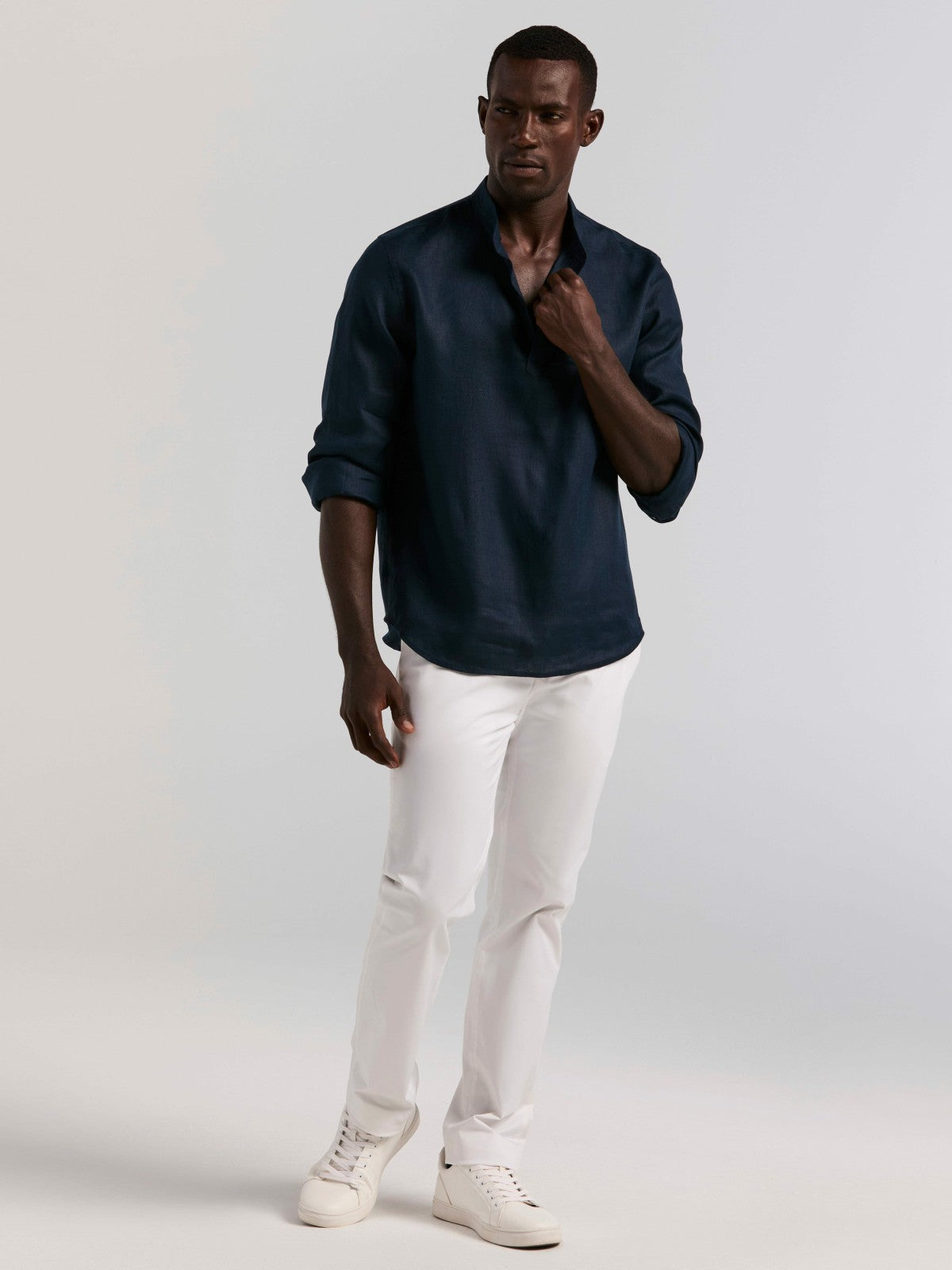 Perry Ellis Solid Linen Popover Shirt