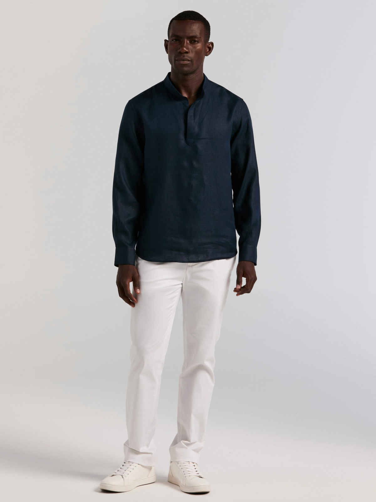 Perry Ellis Solid Linen Popover Shirt