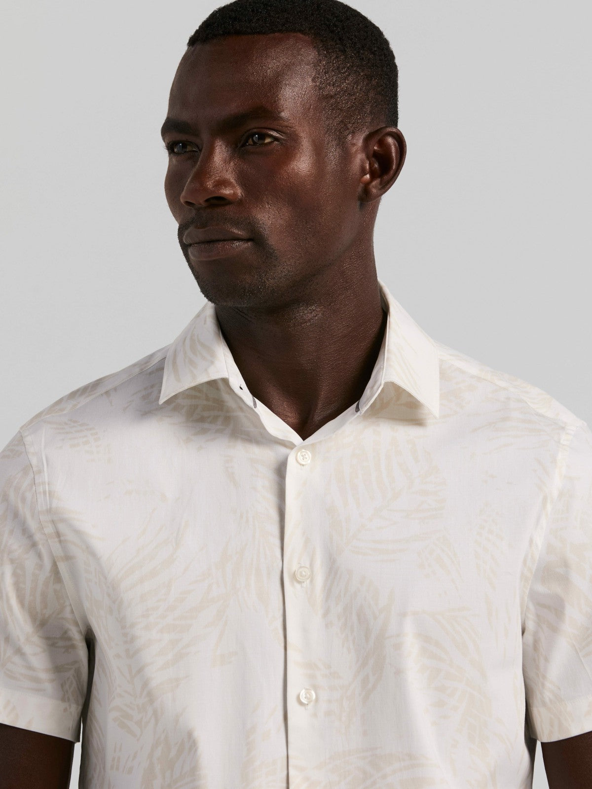 Perry Ellis Textured Leaf Print Cotton Shirt