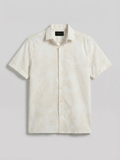 Perry Ellis Textured Leaf Print Cotton Shirt