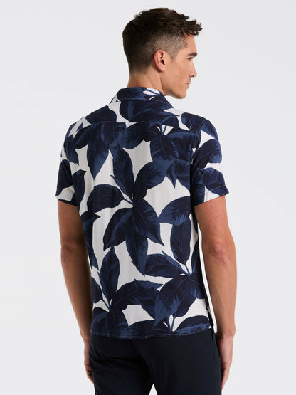 Perry Ellis Tropical Plant Print Camp Collar Shirt