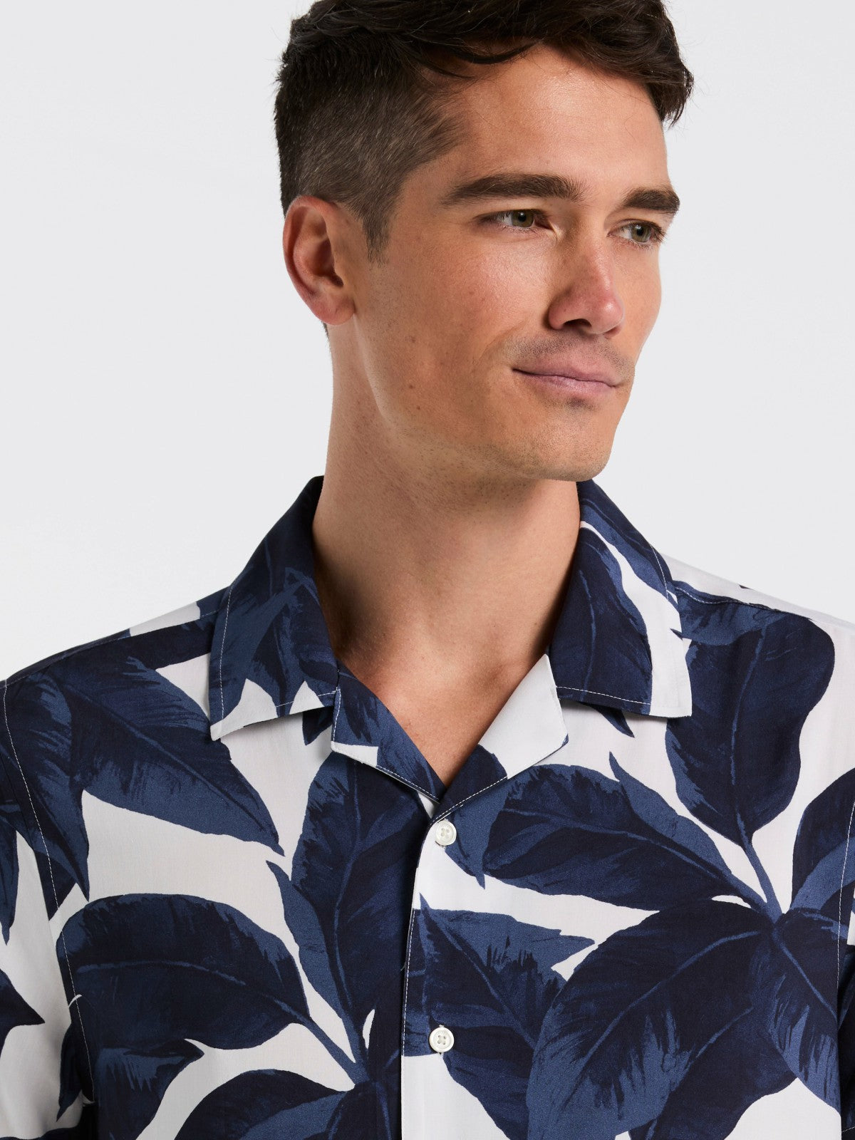 Perry Ellis Tropical Plant Print Camp Collar Shirt