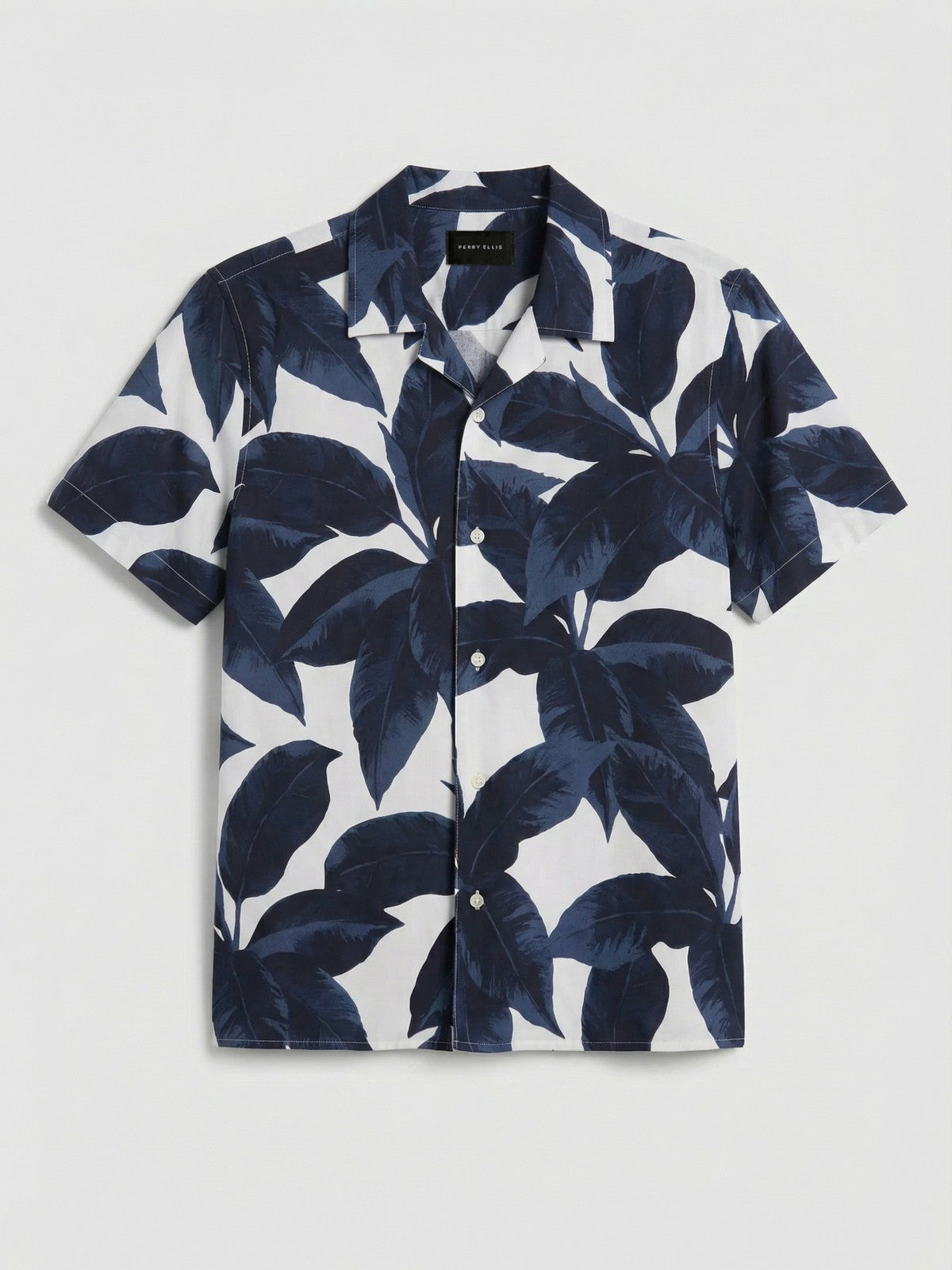 Perry Ellis Tropical Plant Print Camp Collar Shirt