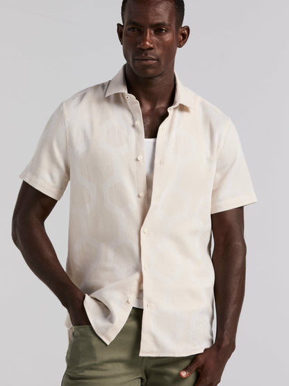 Perry Ellis Cotton Linen Geo Jacquard Shirt