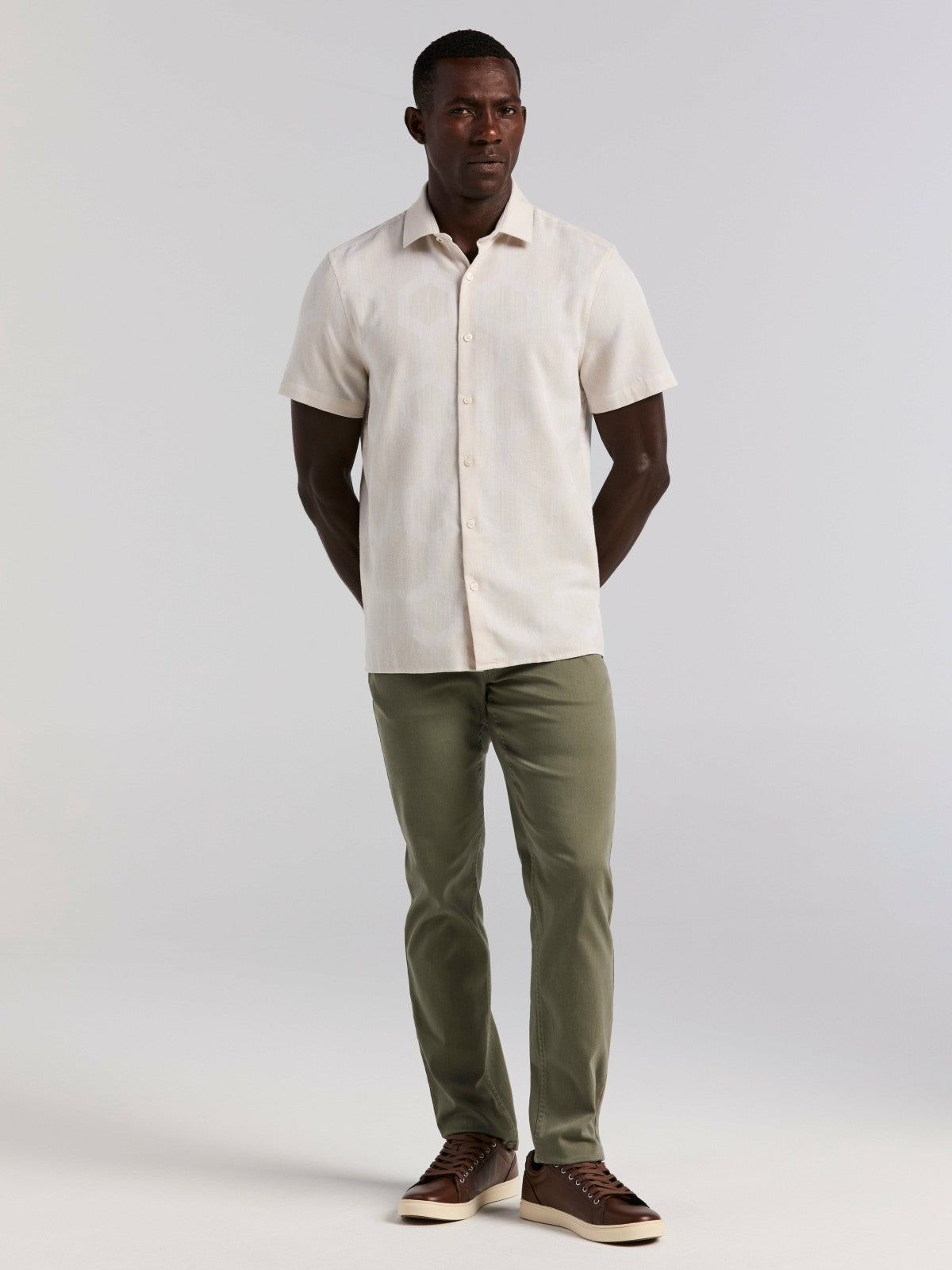 Perry Ellis Cotton Linen Geo Jacquard Shirt