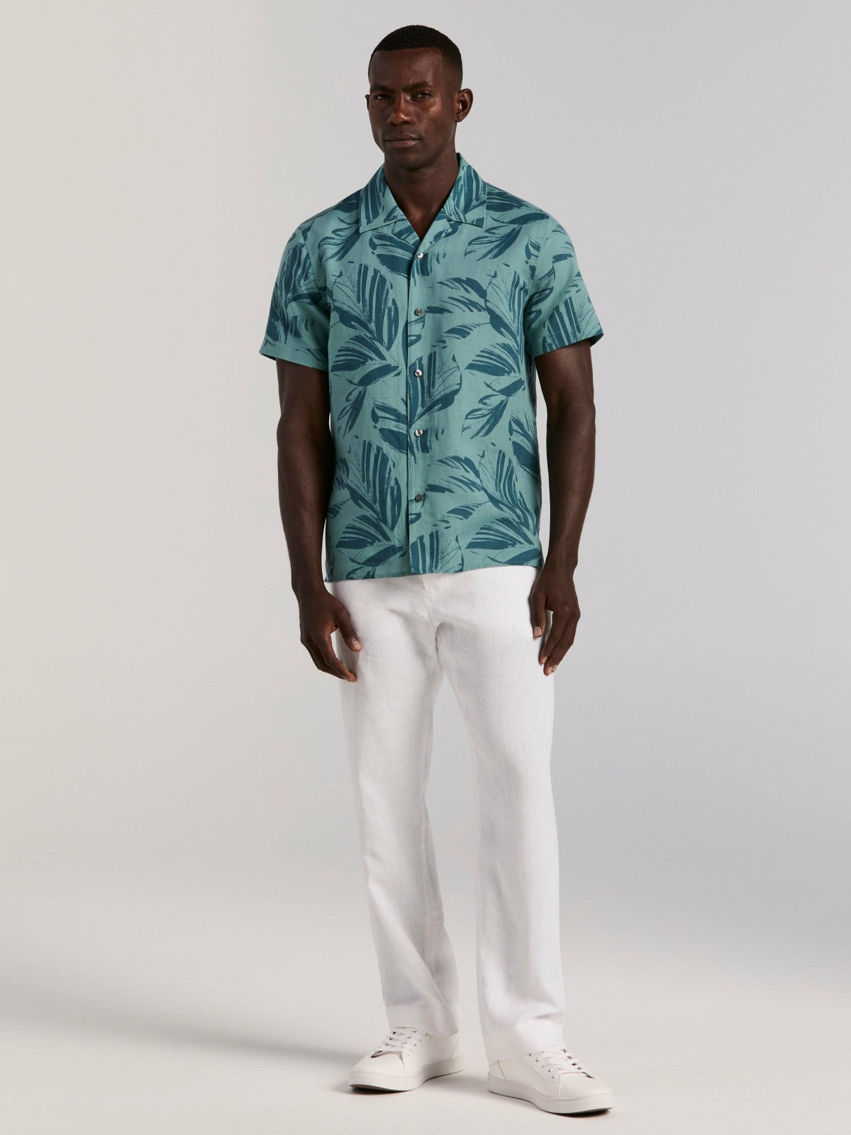 Perry Ellis Leaf Print Camp Collar Shirt