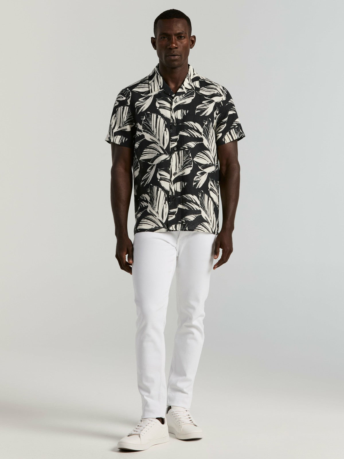 Perry Ellis Leaf Print Camp Collar Shirt