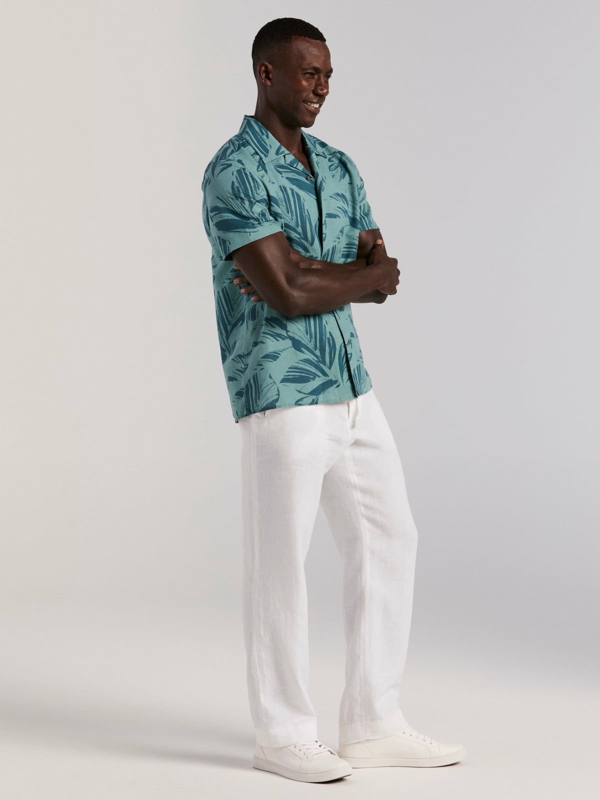 Perry Ellis Leaf Print Camp Collar Shirt