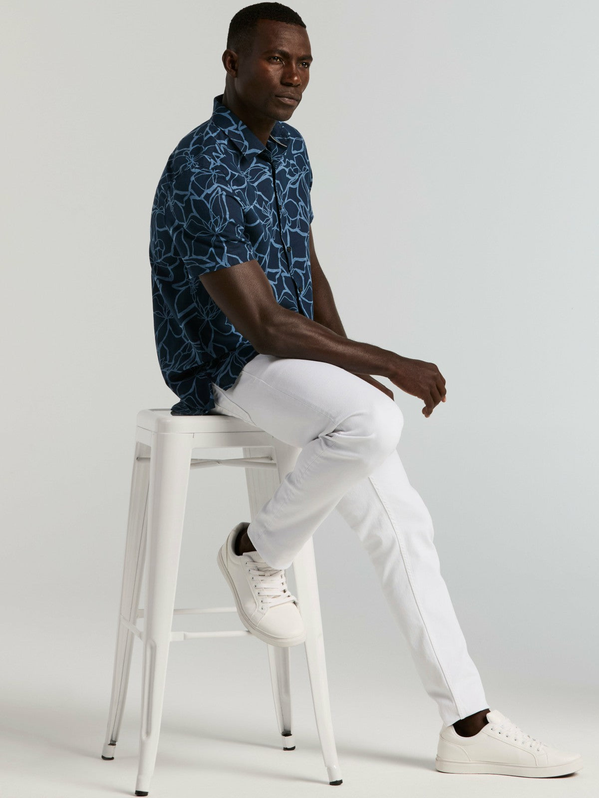 Perry Ellis Linen Floral Print Shirt