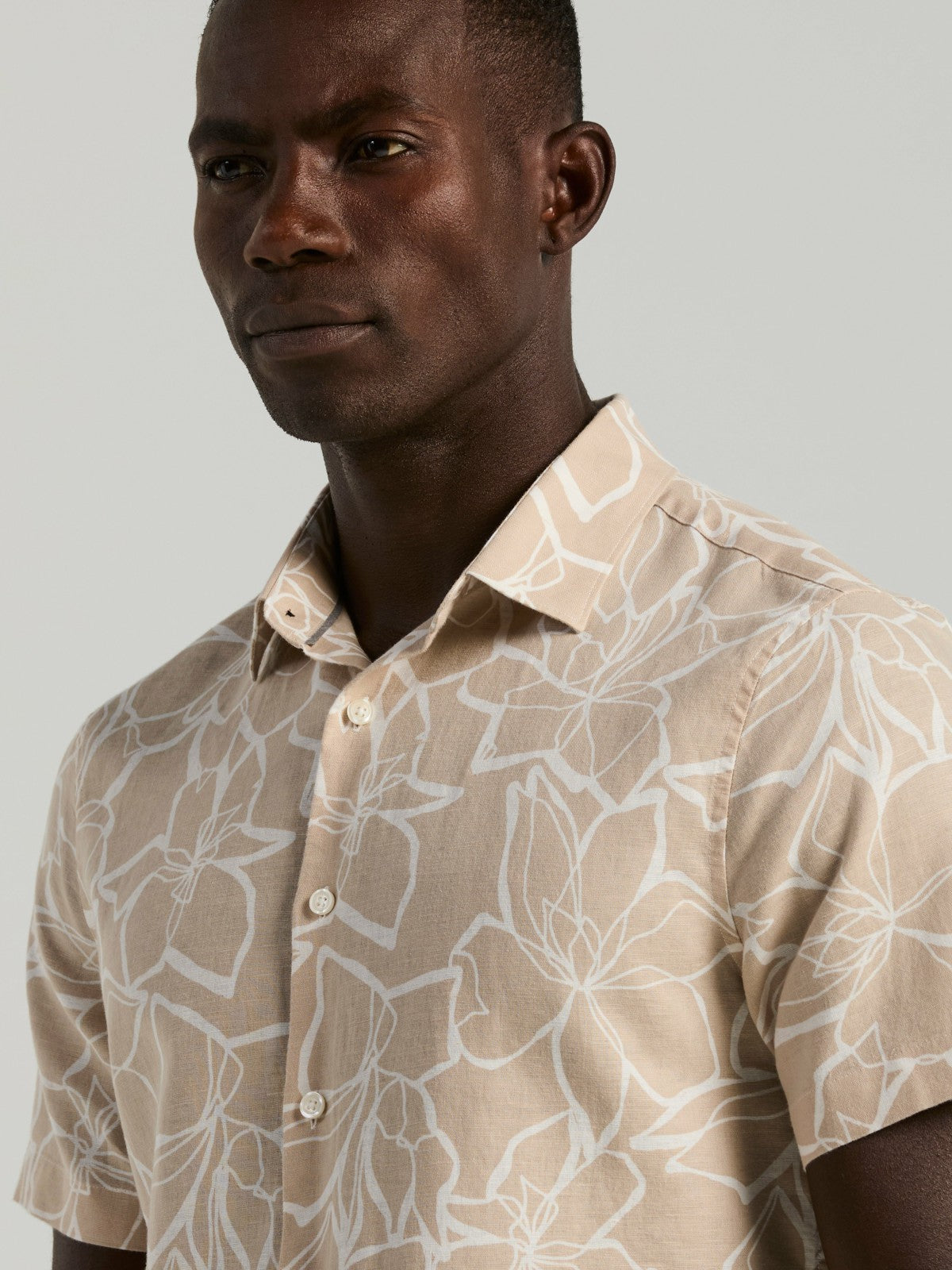 Perry Ellis Linen Floral Print Shirt