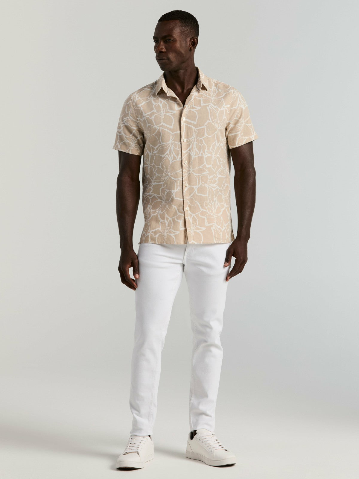 Perry Ellis Linen Floral Print Shirt