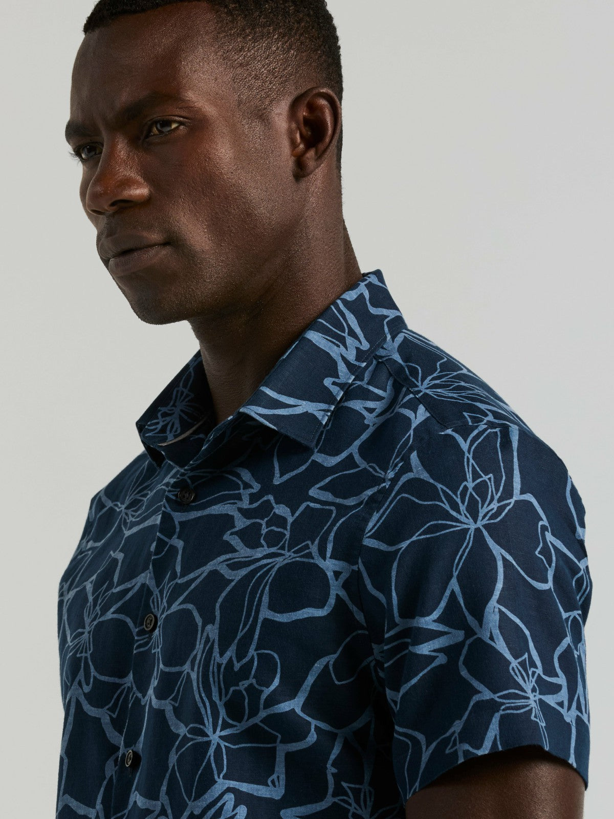 Perry Ellis Linen Floral Print Shirt