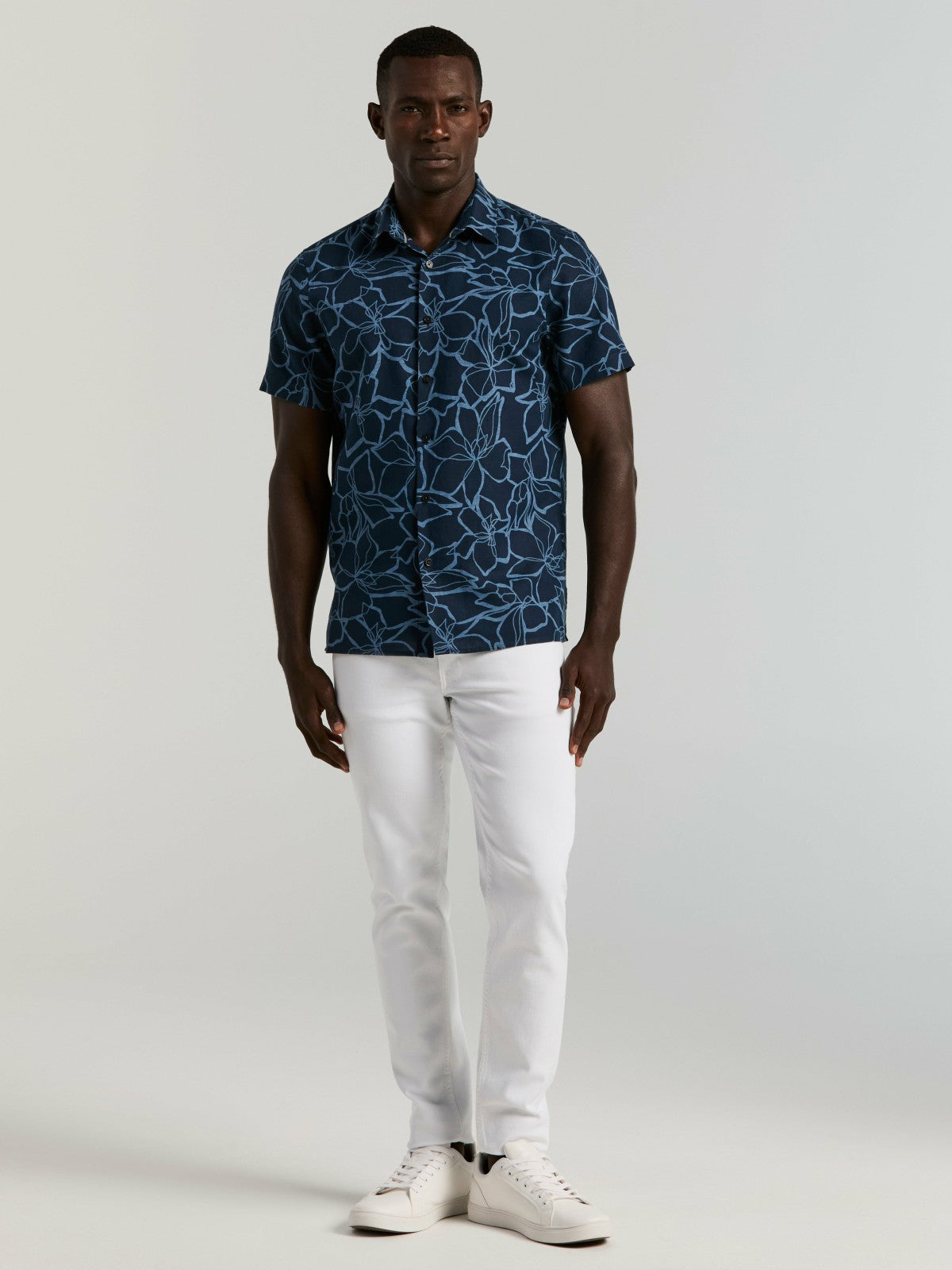 Perry Ellis Linen Floral Print Shirt