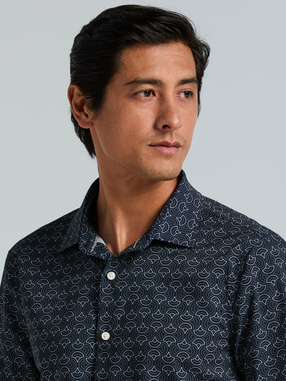 Perry Ellis Dotted Wave Print Slim Fit Total Stretch Shirt