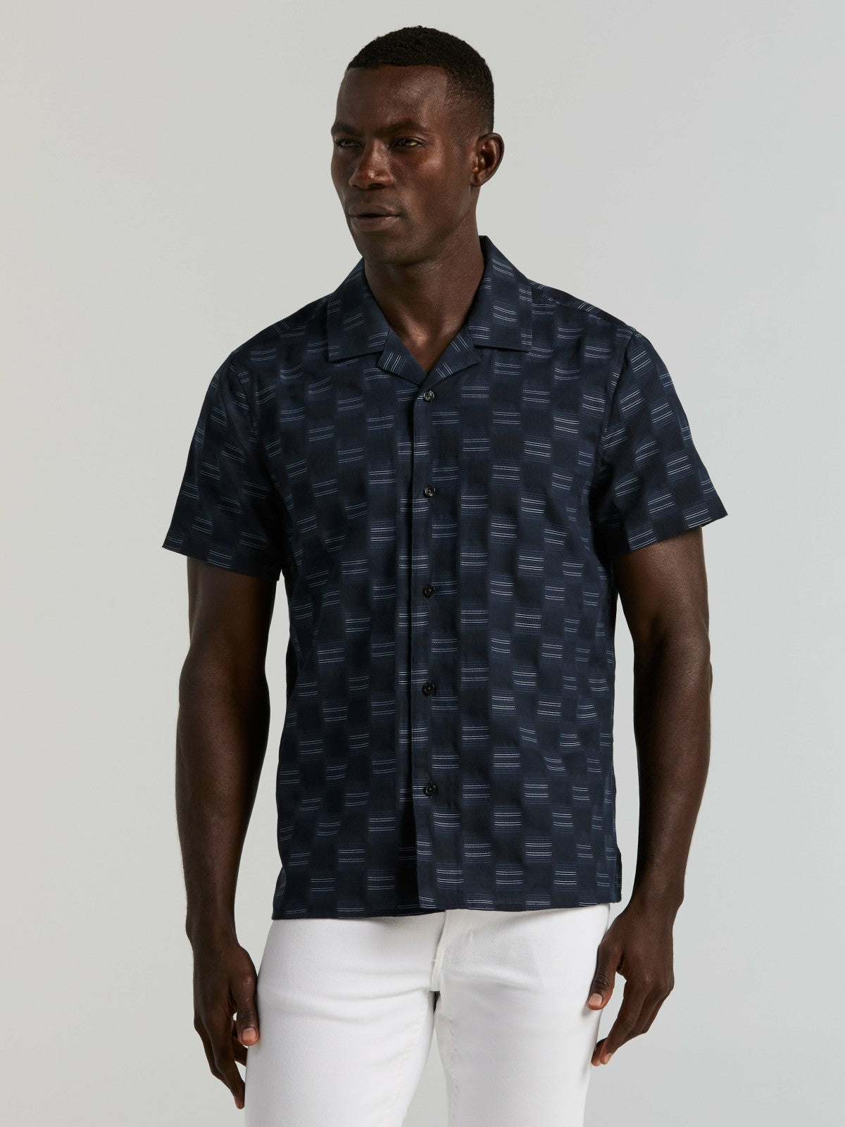 Perry Ellis Cotton Clipped Dobby Camp Collar Shirt