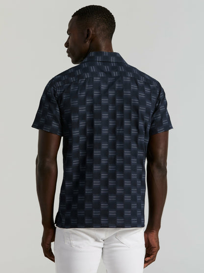 Perry Ellis Cotton Clipped Dobby Camp Collar Shirt
