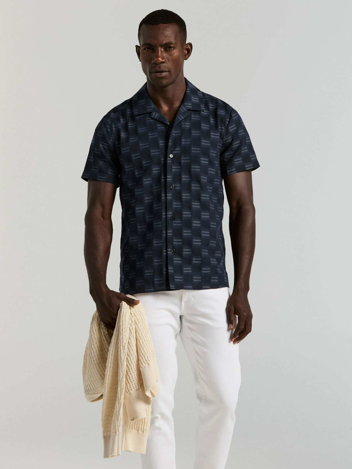 Perry Ellis Cotton Clipped Dobby Camp Collar Shirt