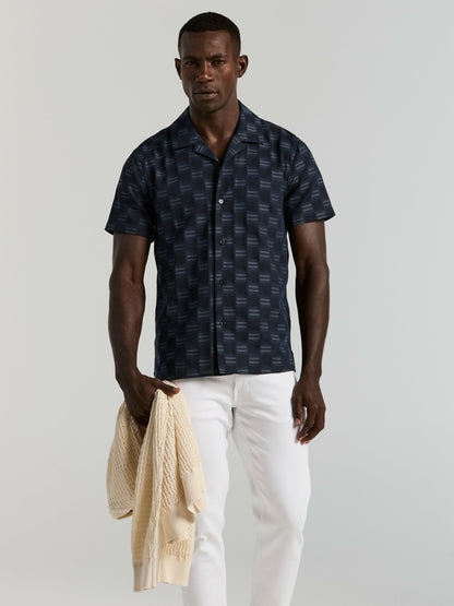 Perry Ellis Cotton Clipped Dobby Camp Collar Shirt