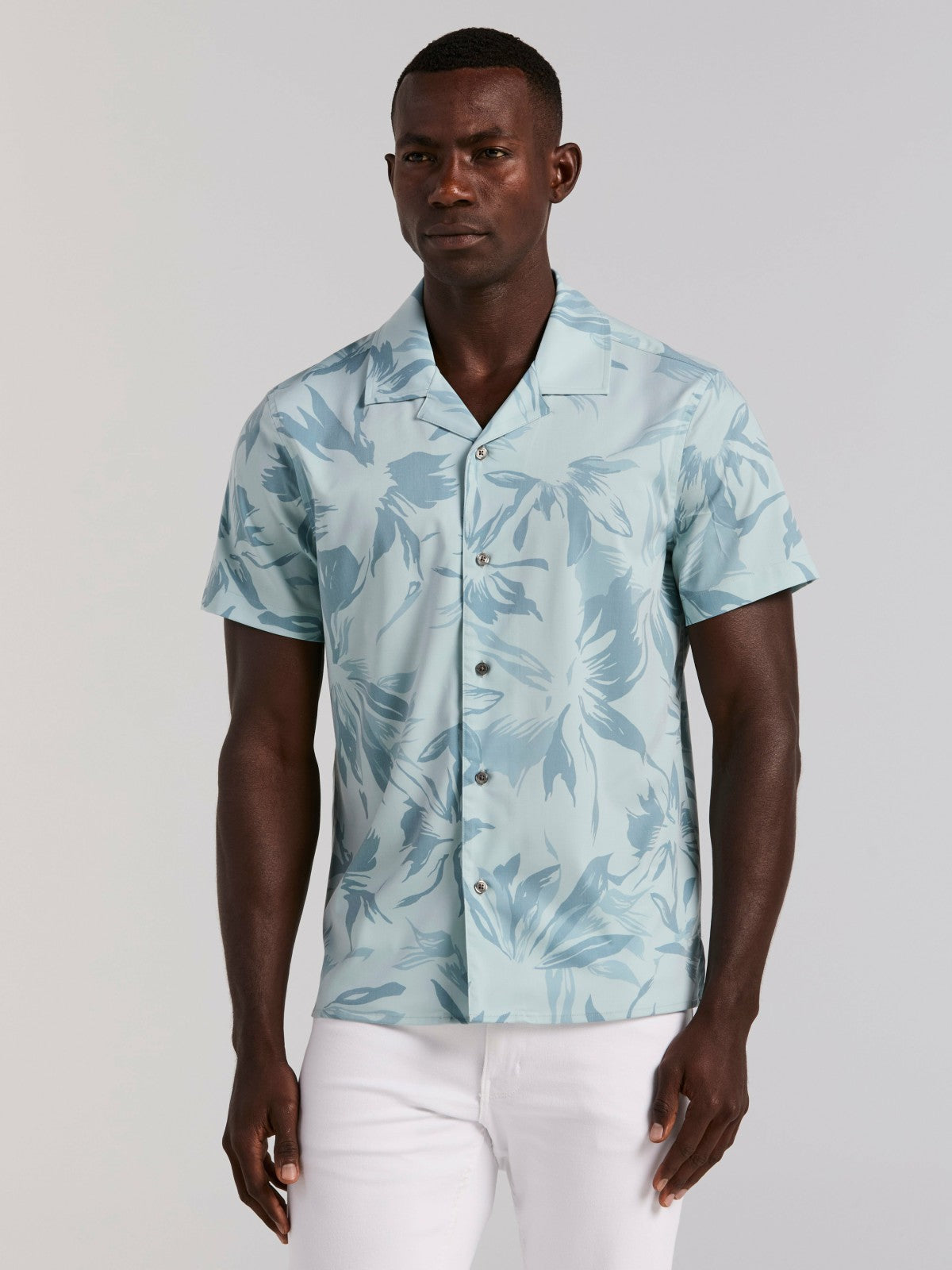 Perry Ellis Camp Collar Floral Print Soft Touch Shirt