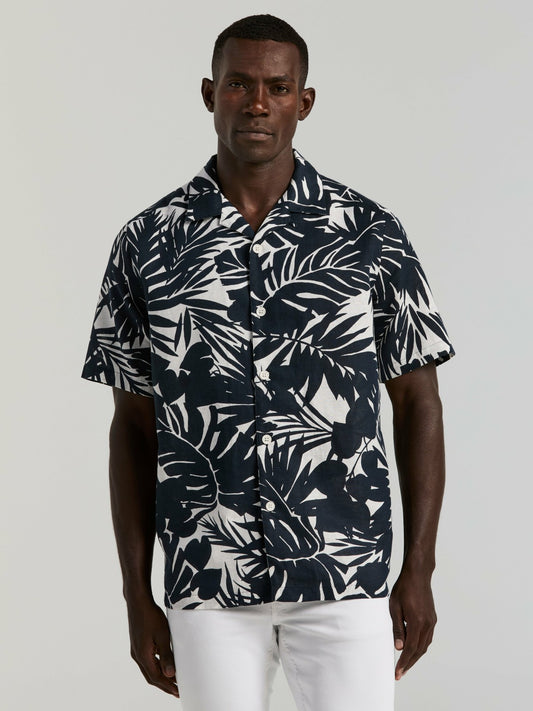 Perry Ellis Tropical Leaf Print Camp Collar Shirt