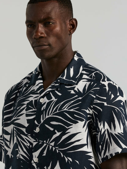 Perry Ellis Tropical Leaf Print Camp Collar Shirt